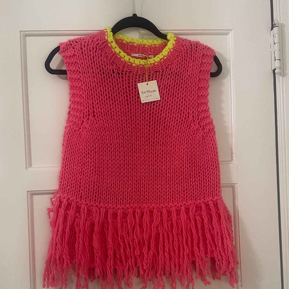 bloom Pink Fringe Knit Sleeveless Sweater